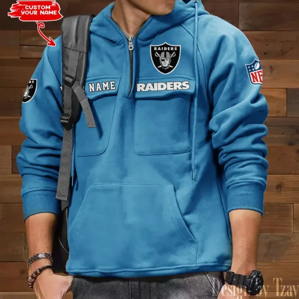 Las Vegas Raiders Multi Pocket Zipper Retro Hoodie AZVMHD686 - Image 5