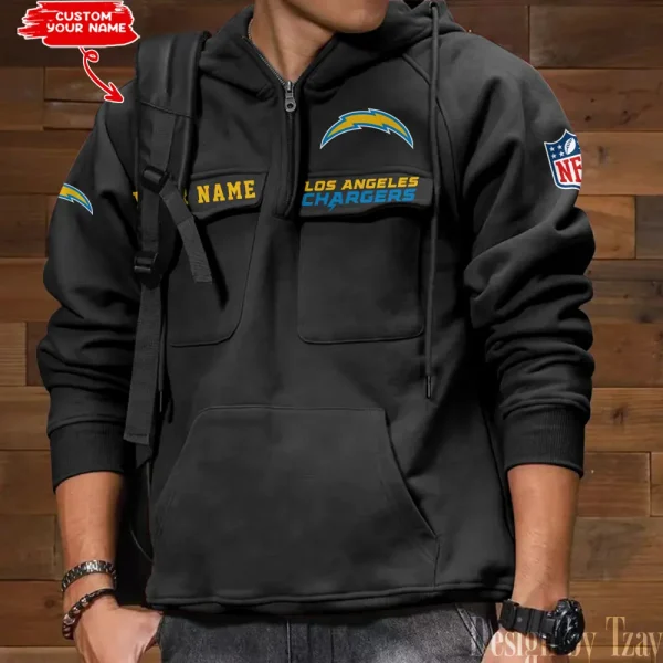 Los Angeles Chargers Multi Pocket Zipper Retro Hoodie AZVMHD687 - Image 3