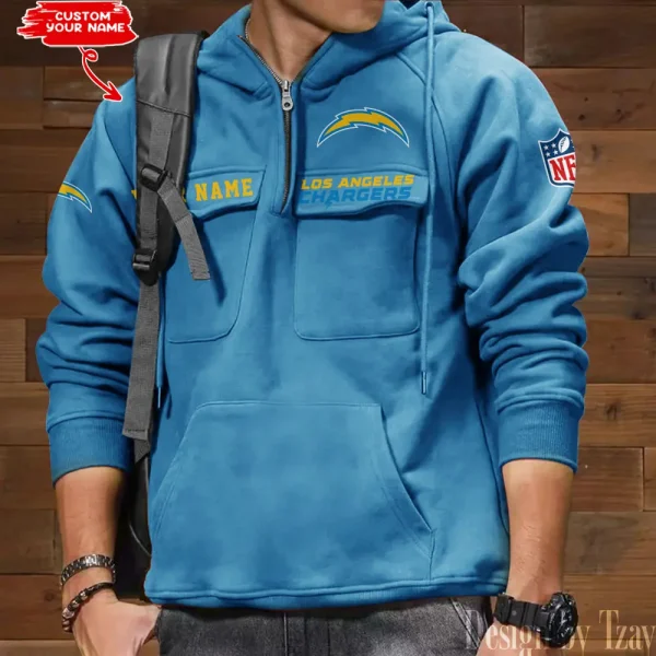 Los Angeles Chargers Multi Pocket Zipper Retro Hoodie AZVMHD687 - Image 4