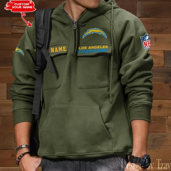 Los Angeles Chargers Multi Pocket Zipper Retro Hoodie AZVMHD687 - Image 5