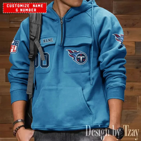 Tennessee Titans NFL Multi Pocket Zipper Retro Hoodie AZVMHD710 - Image 4