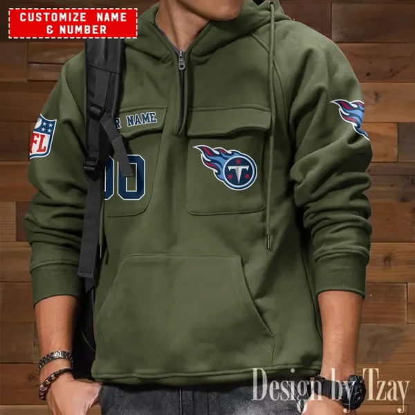 Tennessee Titans NFL Multi Pocket Zipper Retro Hoodie AZVMHD710 - Image 5