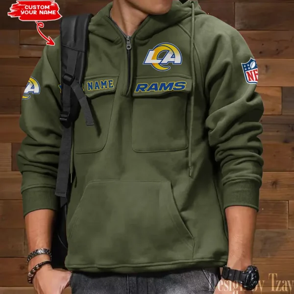 Los Angeles Rams Multi Pocket Zipper Retro Hoodie AZVMHD688 - Image 4