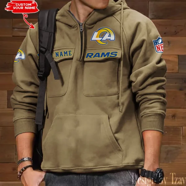 Los Angeles Rams Multi Pocket Zipper Retro Hoodie AZVMHD688 - Image 6