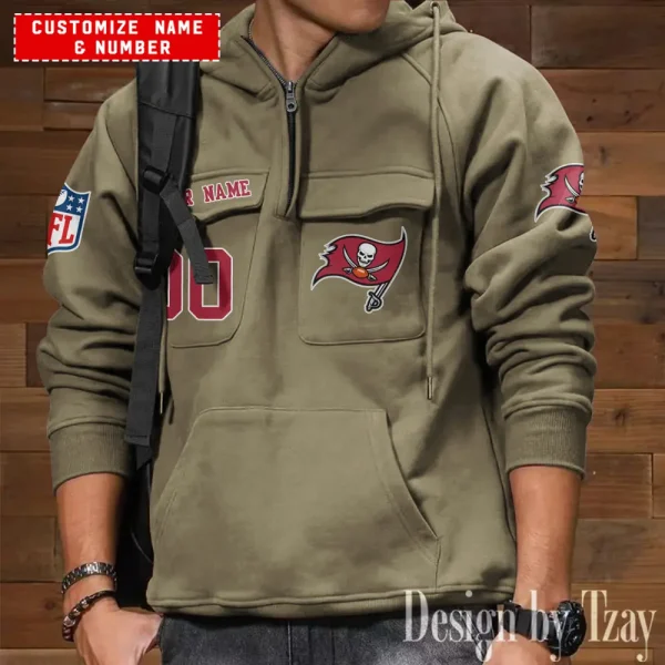 Tampa Bay Buccaneers NFL Multi Pocket Zipper Retro Hoodie AZVMHD711