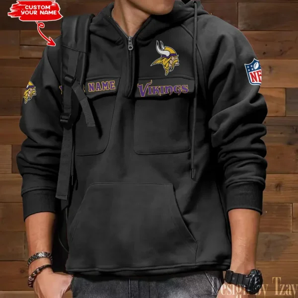 Minnesota Vikings Multi Pocket Zipper Retro Hoodie AZVMHD690 - Image 2