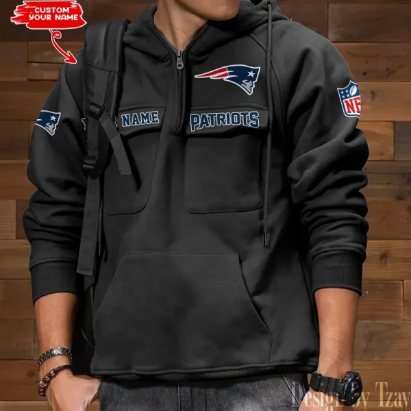 New England Patriots Multi Pocket Zipper Retro Hoodie AZVMHD691