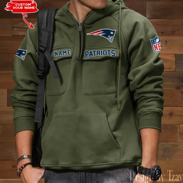 New England Patriots Multi Pocket Zipper Retro Hoodie AZVMHD691 - Image 4