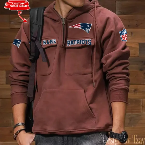 New England Patriots Multi Pocket Zipper Retro Hoodie AZVMHD691 - Image 6