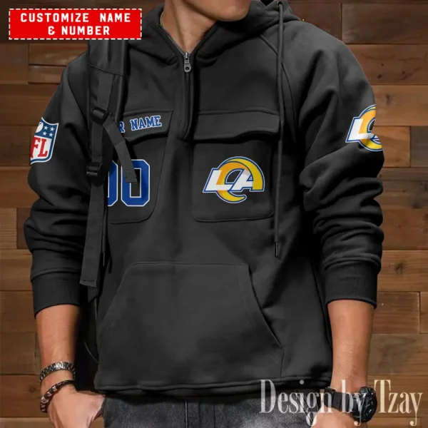 Los Angeles Rams NFL Multi Pocket Zipper Retro Hoodie AZVMHD712 - Image 2