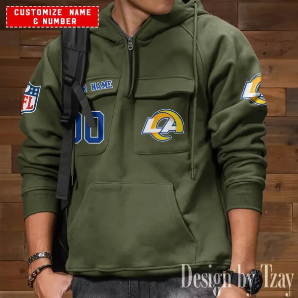 Los Angeles Rams NFL Multi Pocket Zipper Retro Hoodie AZVMHD712 - Image 4