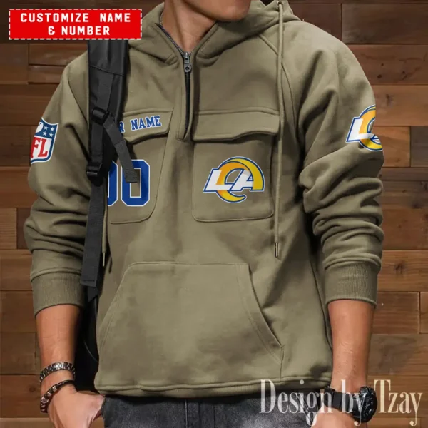 Los Angeles Rams NFL Multi Pocket Zipper Retro Hoodie AZVMHD712 - Image 5