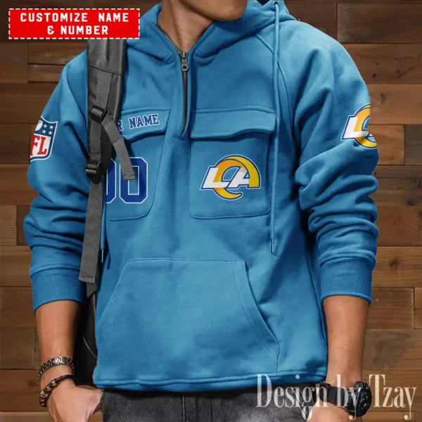 Los Angeles Rams NFL Multi Pocket Zipper Retro Hoodie AZVMHD712 - Image 6