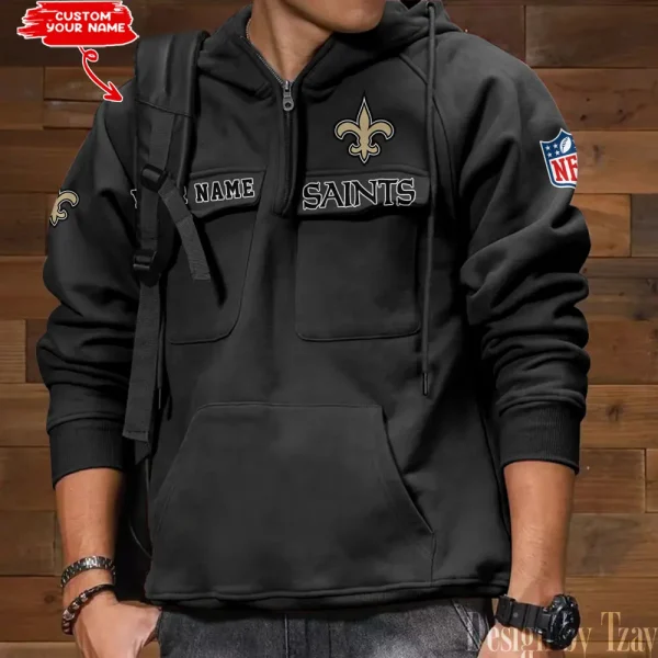 New Orleans Saints Multi Pocket Zipper Retro Hoodie AZVMHD692 - Image 2