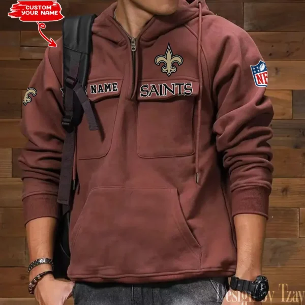 New Orleans Saints Multi Pocket Zipper Retro Hoodie AZVMHD692 - Image 3