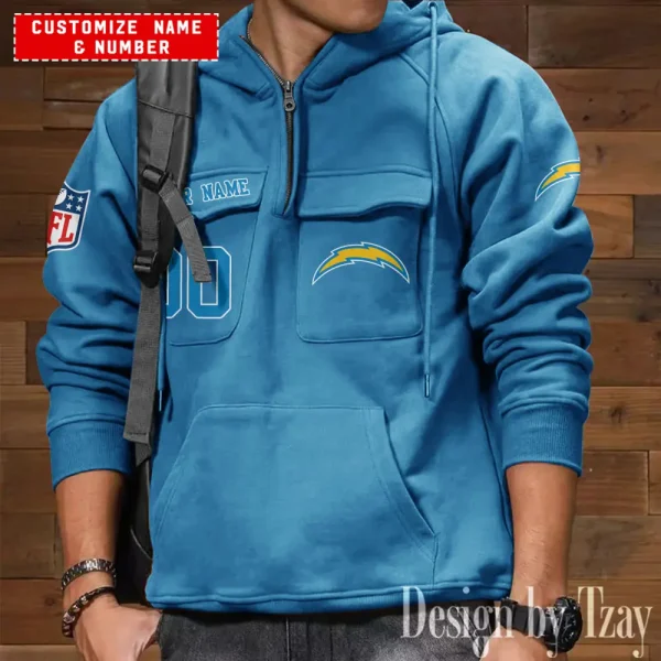 Los Angeles Chargers NFL Multi Pocket Zipper Retro Hoodie AZVMHD713