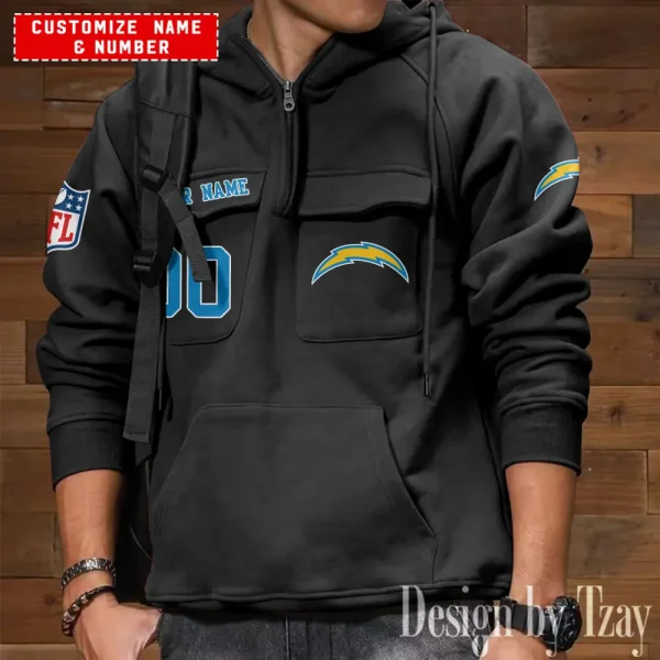 Los Angeles Chargers NFL Multi Pocket Zipper Retro Hoodie AZVMHD713 - Image 3