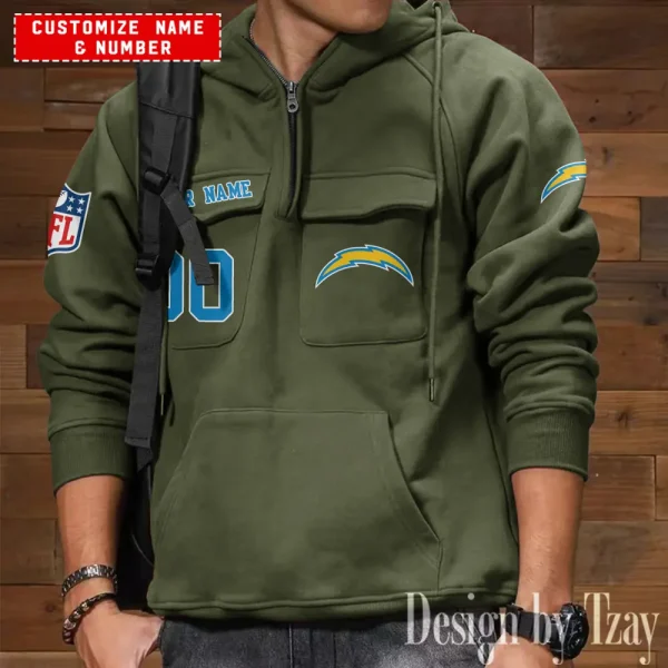 Los Angeles Chargers NFL Multi Pocket Zipper Retro Hoodie AZVMHD713 - Image 5