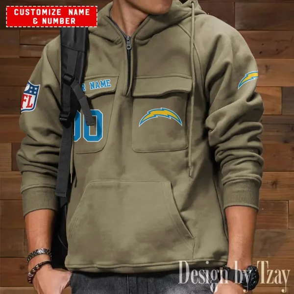 Los Angeles Chargers NFL Multi Pocket Zipper Retro Hoodie AZVMHD713 - Image 6