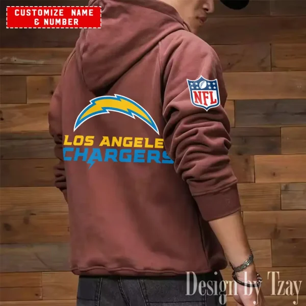 Los Angeles Chargers NFL Multi Pocket Zipper Retro Hoodie AZVMHD713 - Image 7