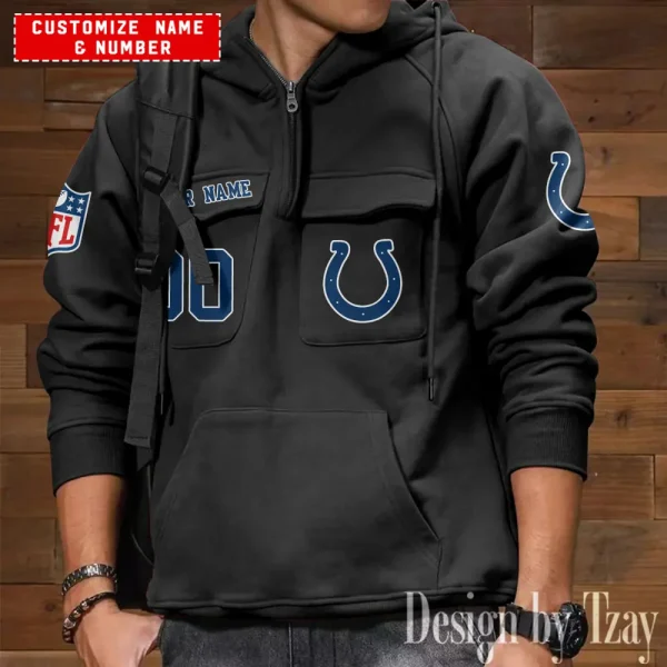 Indianapolis Colts NFL Multi Pocket Zipper Retro Hoodie AZVMHD714