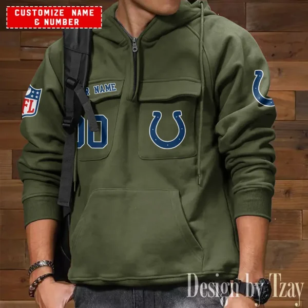 Indianapolis Colts NFL Multi Pocket Zipper Retro Hoodie AZVMHD714 - Image 3