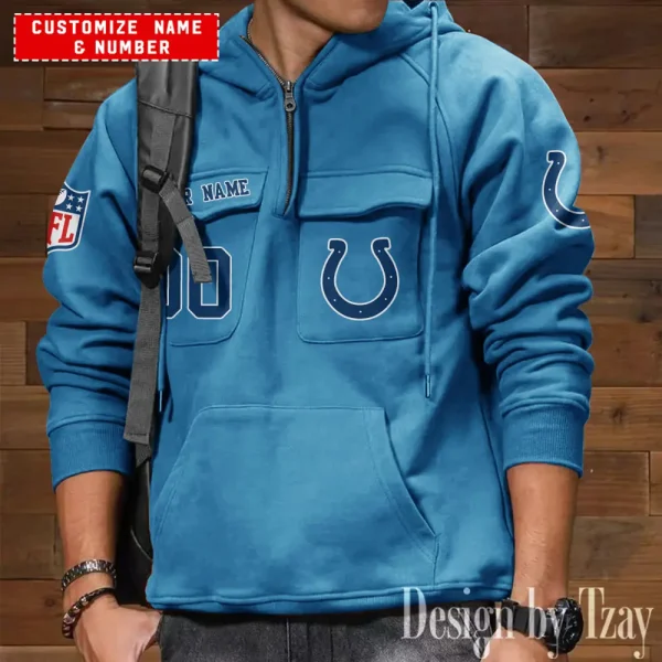 Indianapolis Colts NFL Multi Pocket Zipper Retro Hoodie AZVMHD714 - Image 4