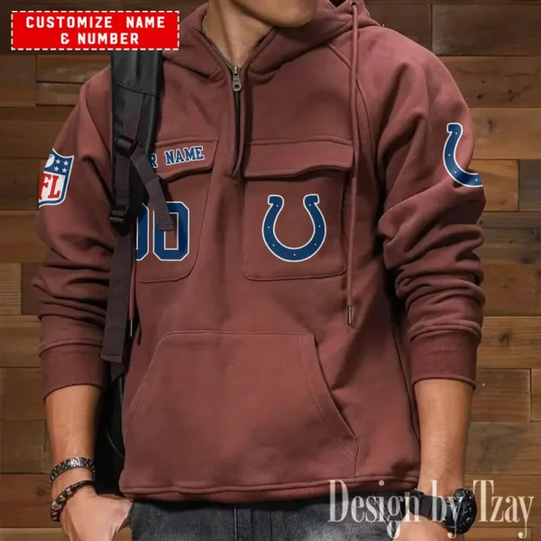 Indianapolis Colts NFL Multi Pocket Zipper Retro Hoodie AZVMHD714 - Image 7