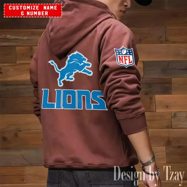 Detroit Lions NFL Multi Pocket Zipper Retro Hoodie AZVMHD715