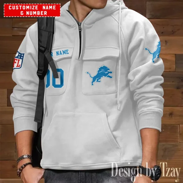 Detroit Lions NFL Multi Pocket Zipper Retro Hoodie AZVMHD715 - Image 5