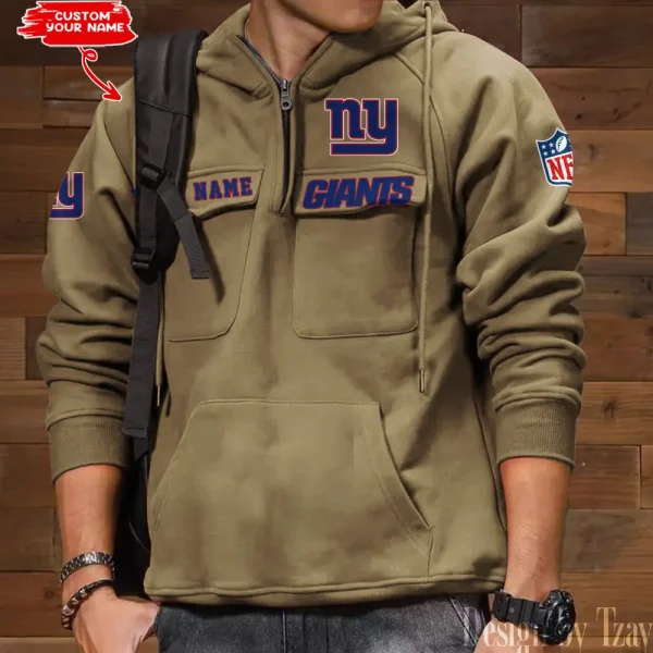 New York Giants Multi Pocket Zipper Retro Hoodie AZVMHD693 - Image 2