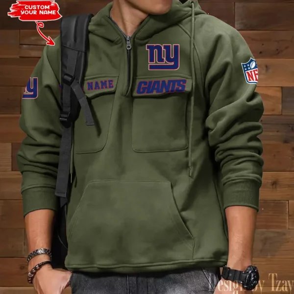 New York Giants Multi Pocket Zipper Retro Hoodie AZVMHD693 - Image 4