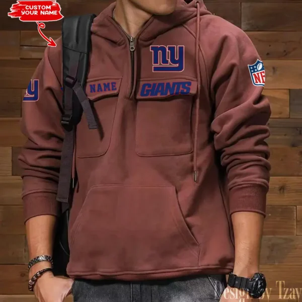 New York Giants Multi Pocket Zipper Retro Hoodie AZVMHD693 - Image 6