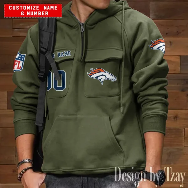 Denver Broncos NFL Multi Pocket Zipper Retro Hoodie AZVMHD716 - Image 3