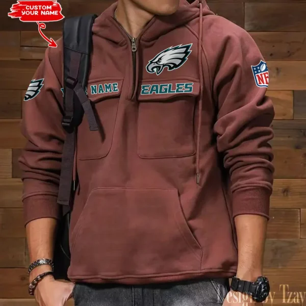 Philadelphia Eagles Multi Pocket Zipper Retro Hoodie AZVMHD695 - Image 2