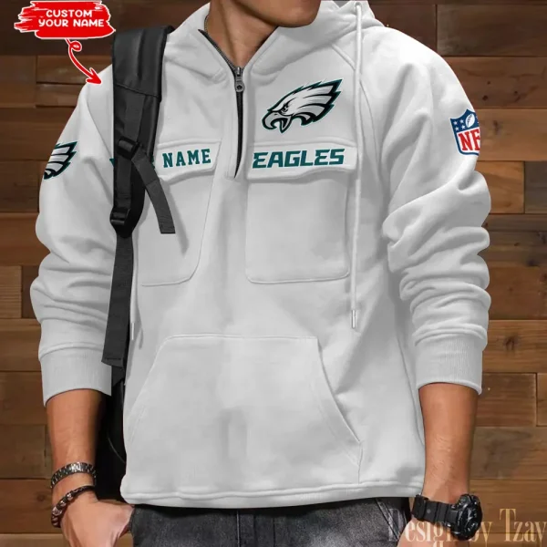 Philadelphia Eagles Multi Pocket Zipper Retro Hoodie AZVMHD695 - Image 3