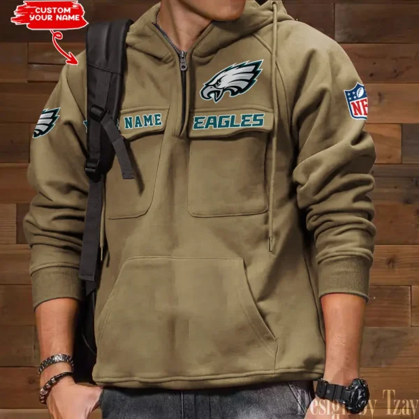 Philadelphia Eagles Multi Pocket Zipper Retro Hoodie AZVMHD695 - Image 4