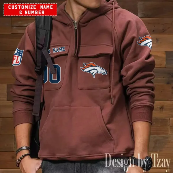 Denver Broncos NFL Multi Pocket Zipper Retro Hoodie AZVMHD716 - Image 7