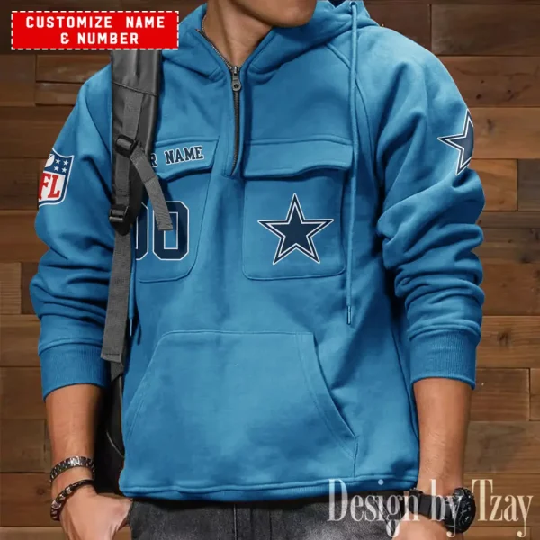 Dallas Cowboys NFL Multi Pocket Zipper Retro Hoodie AZVMHD717 - Image 2