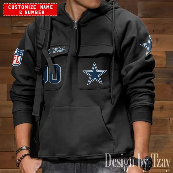 Dallas Cowboys NFL Multi Pocket Zipper Retro Hoodie AZVMHD717 - Image 5