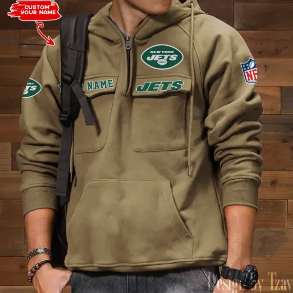 New York Jets Multi Pocket Zipper Retro Hoodie AZVMHD694 - Image 6