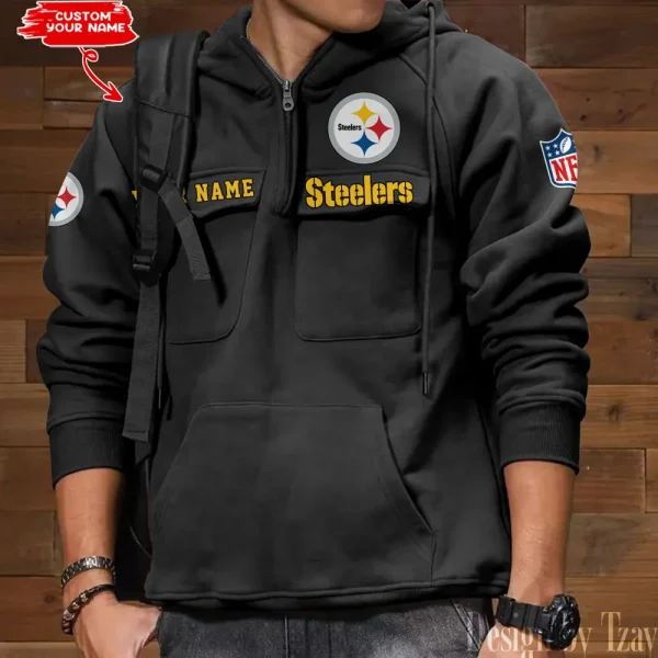 Pittsburgh Steelers Multi Pocket Zipper Retro Hoodie AZVMHD696 - Image 2