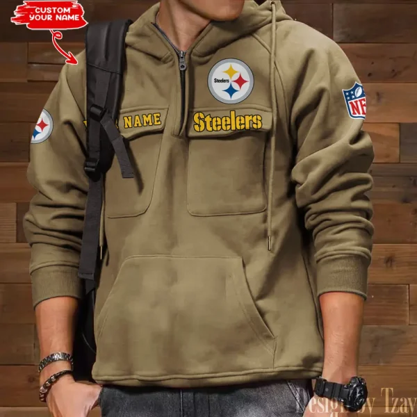 Pittsburgh Steelers Multi Pocket Zipper Retro Hoodie AZVMHD696