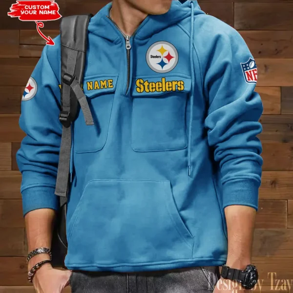 Pittsburgh Steelers Multi Pocket Zipper Retro Hoodie AZVMHD696 - Image 3