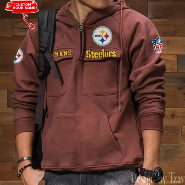 Pittsburgh Steelers Multi Pocket Zipper Retro Hoodie AZVMHD696 - Image 6