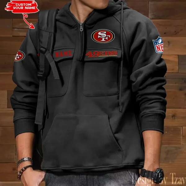 San Francisco 49ers Multi Pocket Zipper Retro Hoodie AZVMHD697 - Image 2