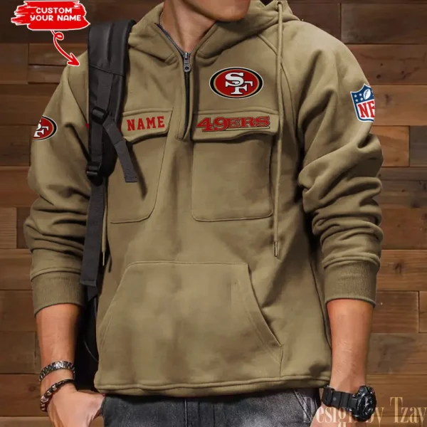 San Francisco 49ers Multi Pocket Zipper Retro Hoodie AZVMHD697 - Image 3