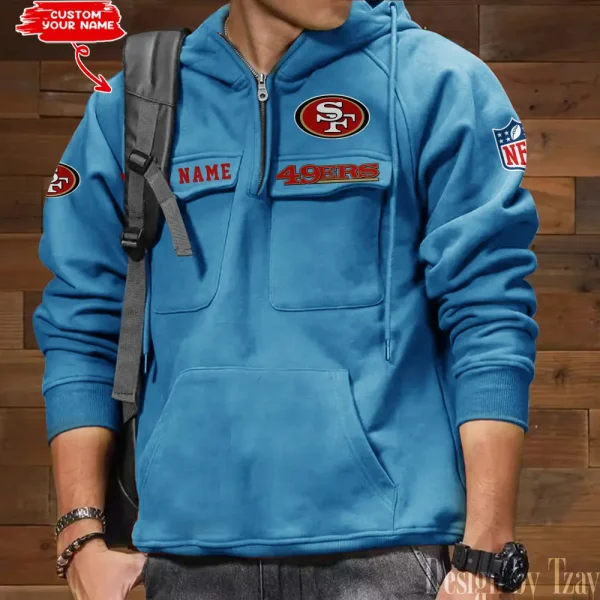 San Francisco 49ers Multi Pocket Zipper Retro Hoodie AZVMHD697 - Image 4