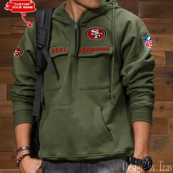 San Francisco 49ers Multi Pocket Zipper Retro Hoodie AZVMHD697 - Image 5