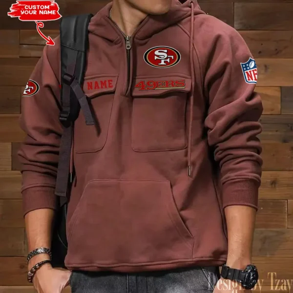 San Francisco 49ers Multi Pocket Zipper Retro Hoodie AZVMHD697 - Image 6